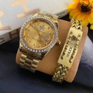 Iced Rolex Gold Watch & Bracelet