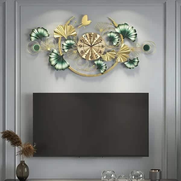 Wrought Iron Ginkgo Leaves Silent Wall Clock