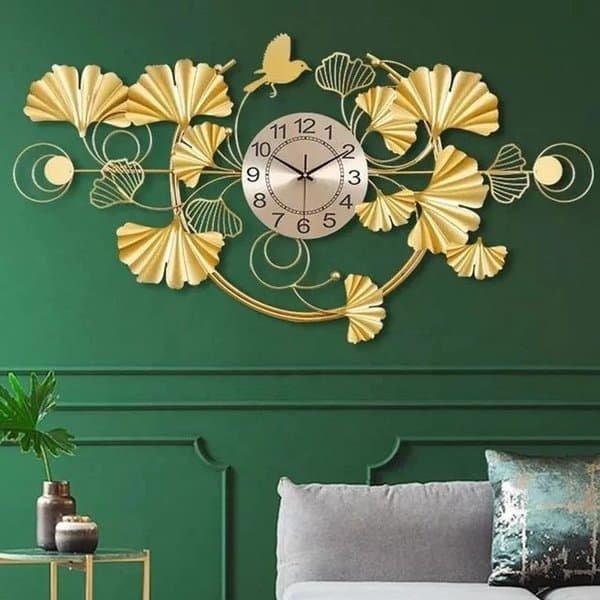 Wrought Iron Ginkgo Leaves Silent Wall Clock