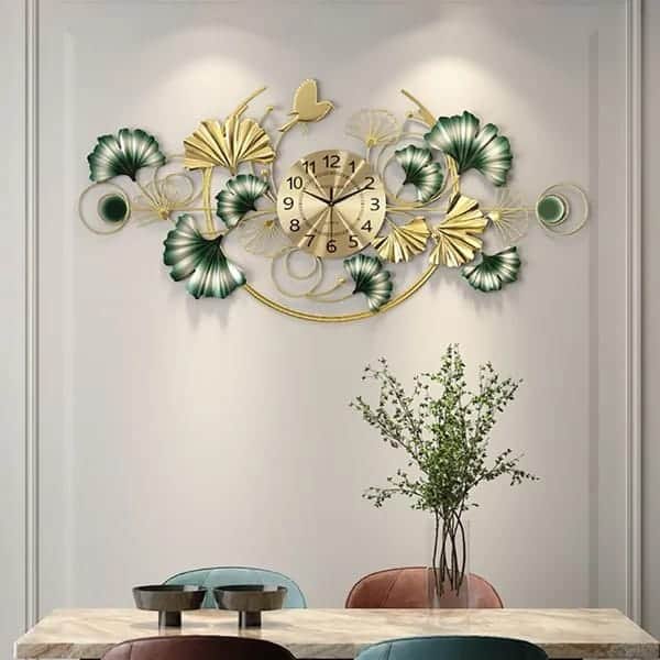 Wrought Iron Ginkgo Leaves Silent Wall Clock