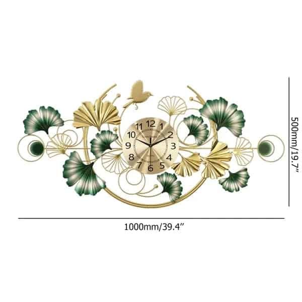 Wrought Iron Ginkgo Leaves Silent Wall Clock