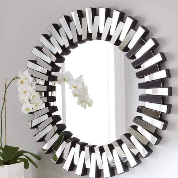 Round Serrated Decor Mirror-Silver