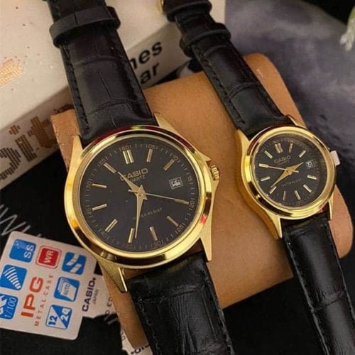 black leather watch for couples