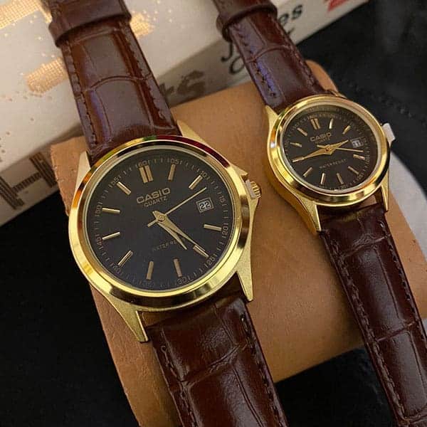Leather Casio Watch Set For Couple