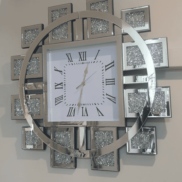 Classy Glass Mirrored Wall Clock Silver