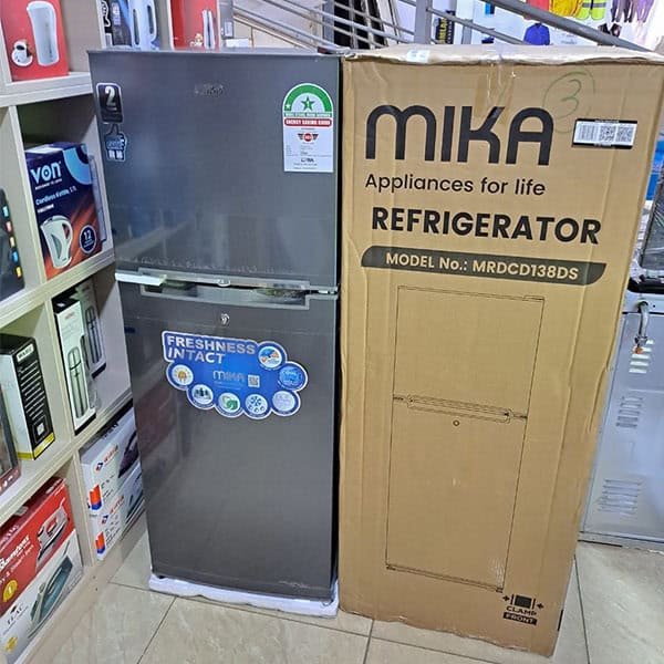 Mika Double Door Refrigerator Top Mounted Freezer 1yr Warranty Silver With Cool Pack