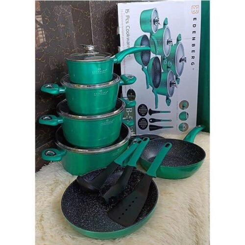 EDENBERG EB-5623 15Pcs Cookware Set - Torquise Green