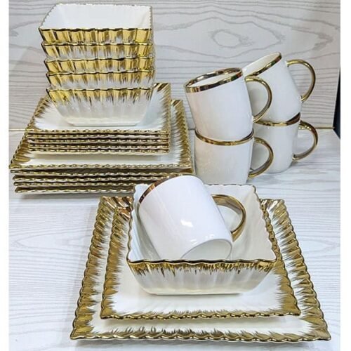 24pcs Ceramic Squared Dinner Set With Gold Rim