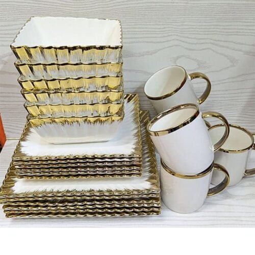 24pcs Ceramic Squared Dinner Set With Gold Rim