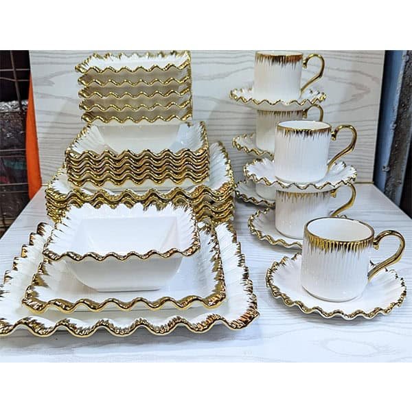 30pcs Ceramic Squared Dinner Set With Gold Rim