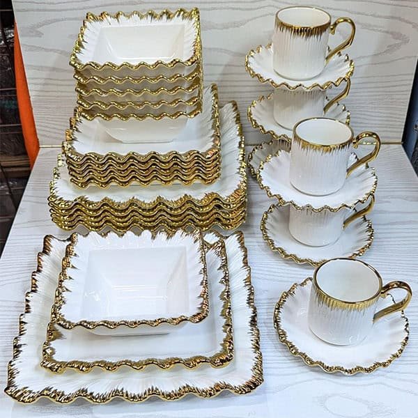 30pcs Ceramic Squared Dinner Set With Gold Rim