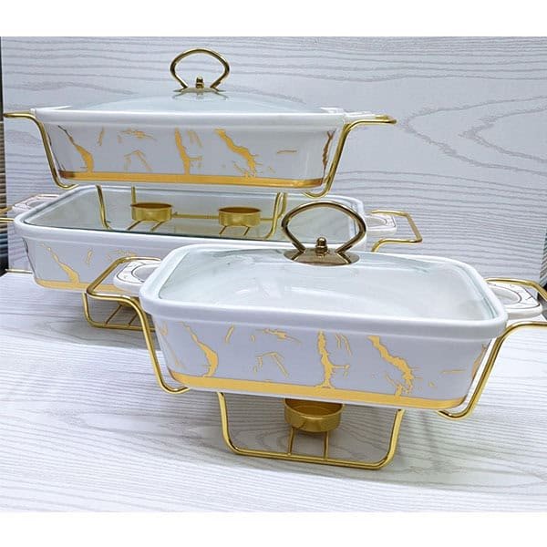 3pcs ceramic food warmers White