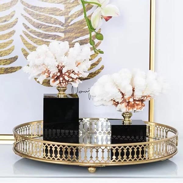 Vanity Round Decorative Gold Vintage Tray Mirror 1