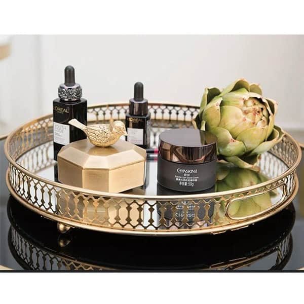 Vanity Round Decorative Gold Vintage Tray Mirror 3