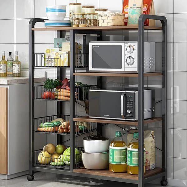 Multifunctional Strong metallic Kitchen rack with movable & lockable wheels