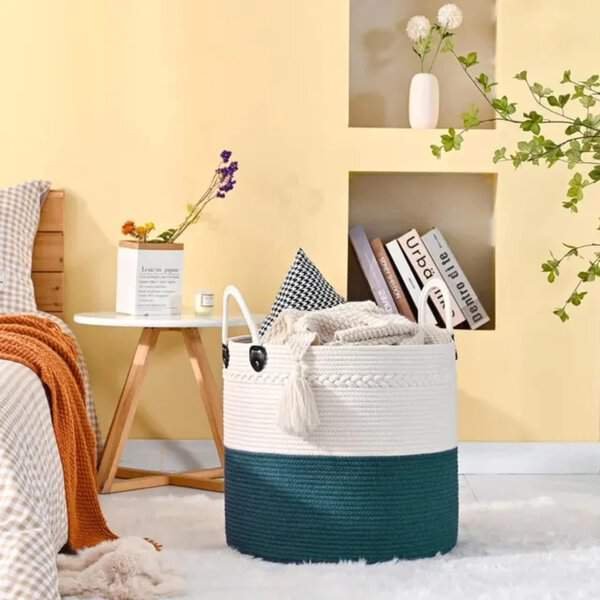 Cotton Rope Basket White & Green