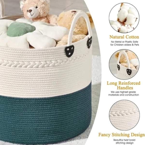 Cotton Rope Basket White & Green