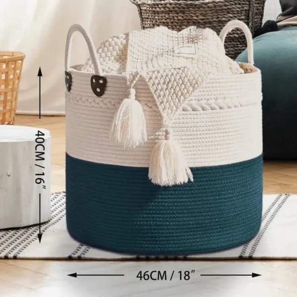 Cotton Rope Basket White & Green