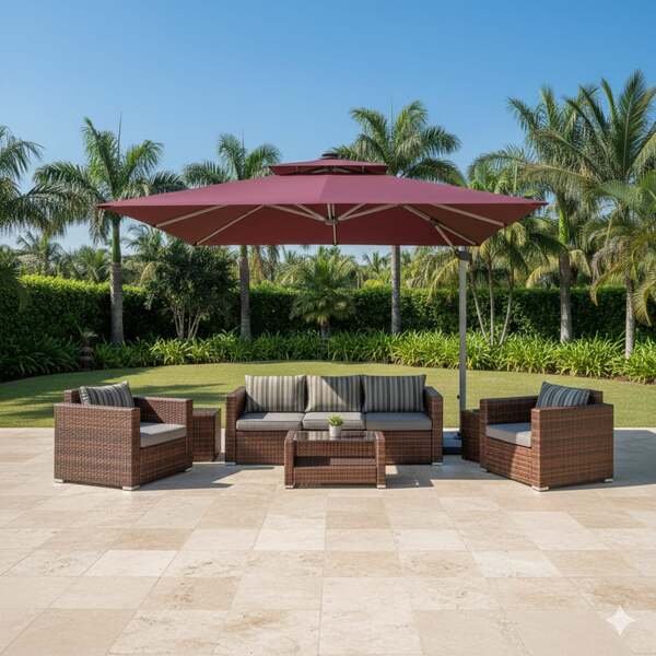 7 Seater Outdoor Sofa with Solar Umbrella