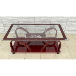 Side table for living room with glass top, brown color