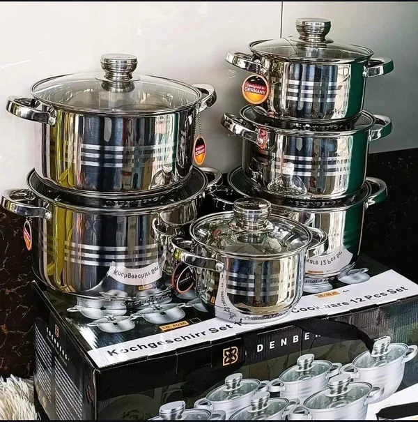 Edenberg Stainless Steel Cookware Set – 12 Pcs