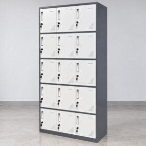 15 Door Steel Locker L-B9 in Grey and White with 15 Lockable Compartments
