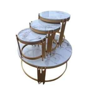 4 in 1 Marble Nesting Tables in Golden Stands