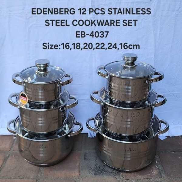Edenberg Stainless Steel Cookware Set – 12 Pcs