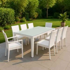 8-Seater White Rattan Dining Set