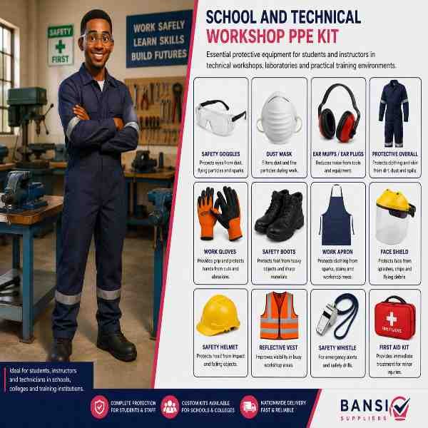 School and Technical Workshop PPE Kit supplied by Bansi Suppliers Kenya